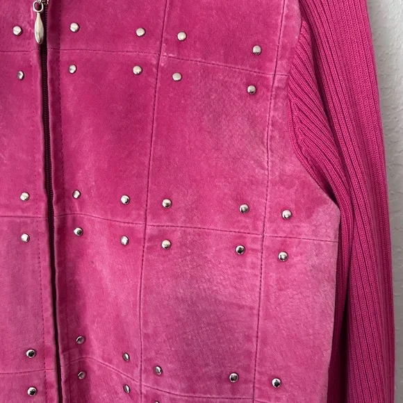 Escapade Studded Suede Knit Pink Jacket Sweater Size M - Picture 5 of 15